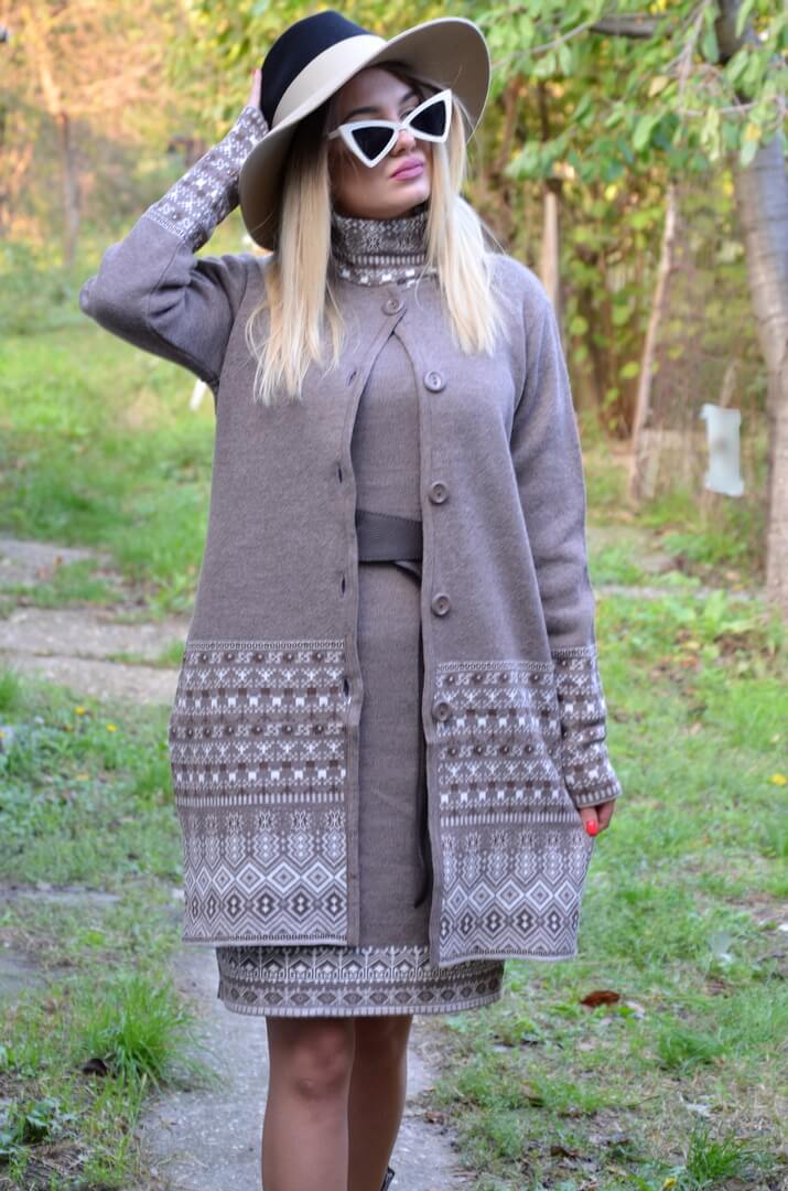 Kardigan Ruska Kragna ŽAKARD - braon
