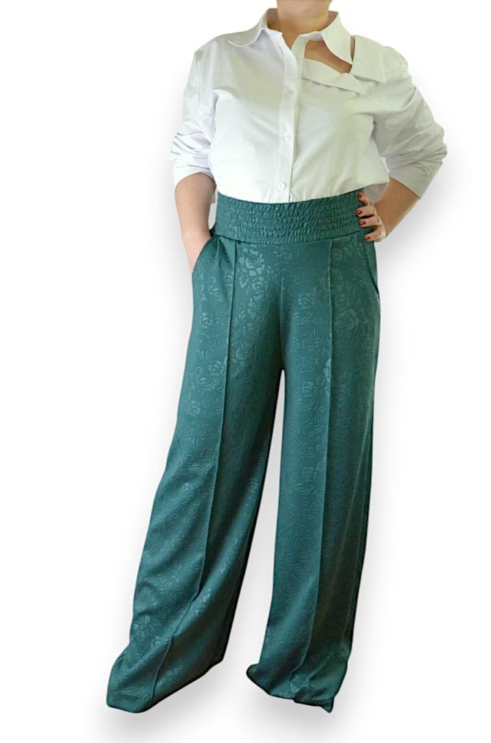 Ženske pantalone široke nogavice širok rastegljiv pojas