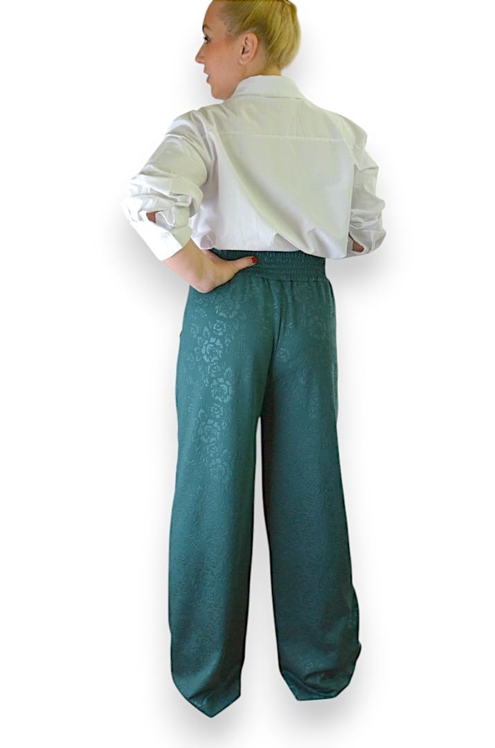 Ženske pantalone široke nogavice širok rastegljiv pojas