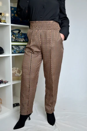 Pantalone LUCIA Cigaret Plus-Size kamel-crna